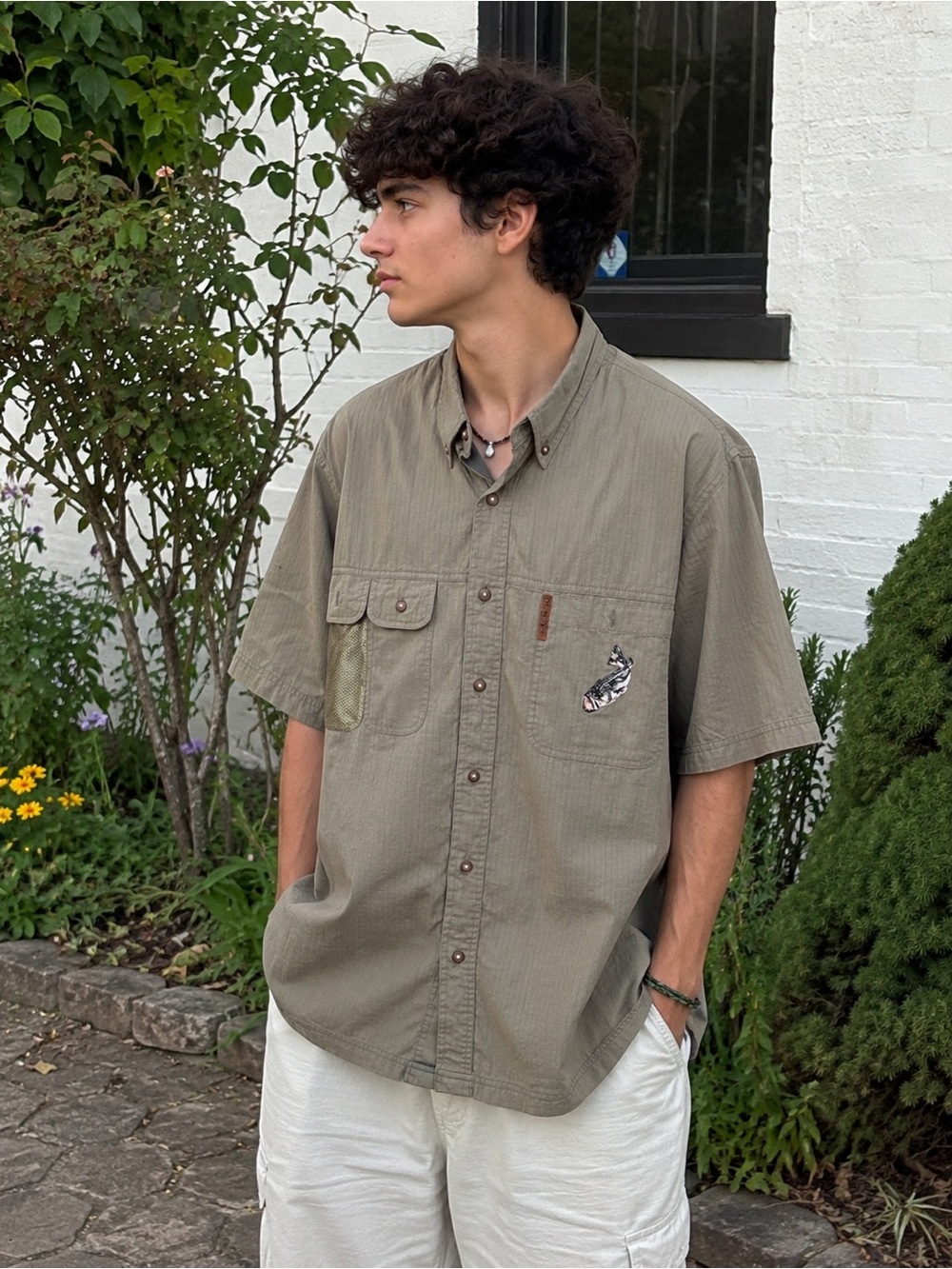 North River Outfitters Fishing Utility Button Up Shirt Size L
